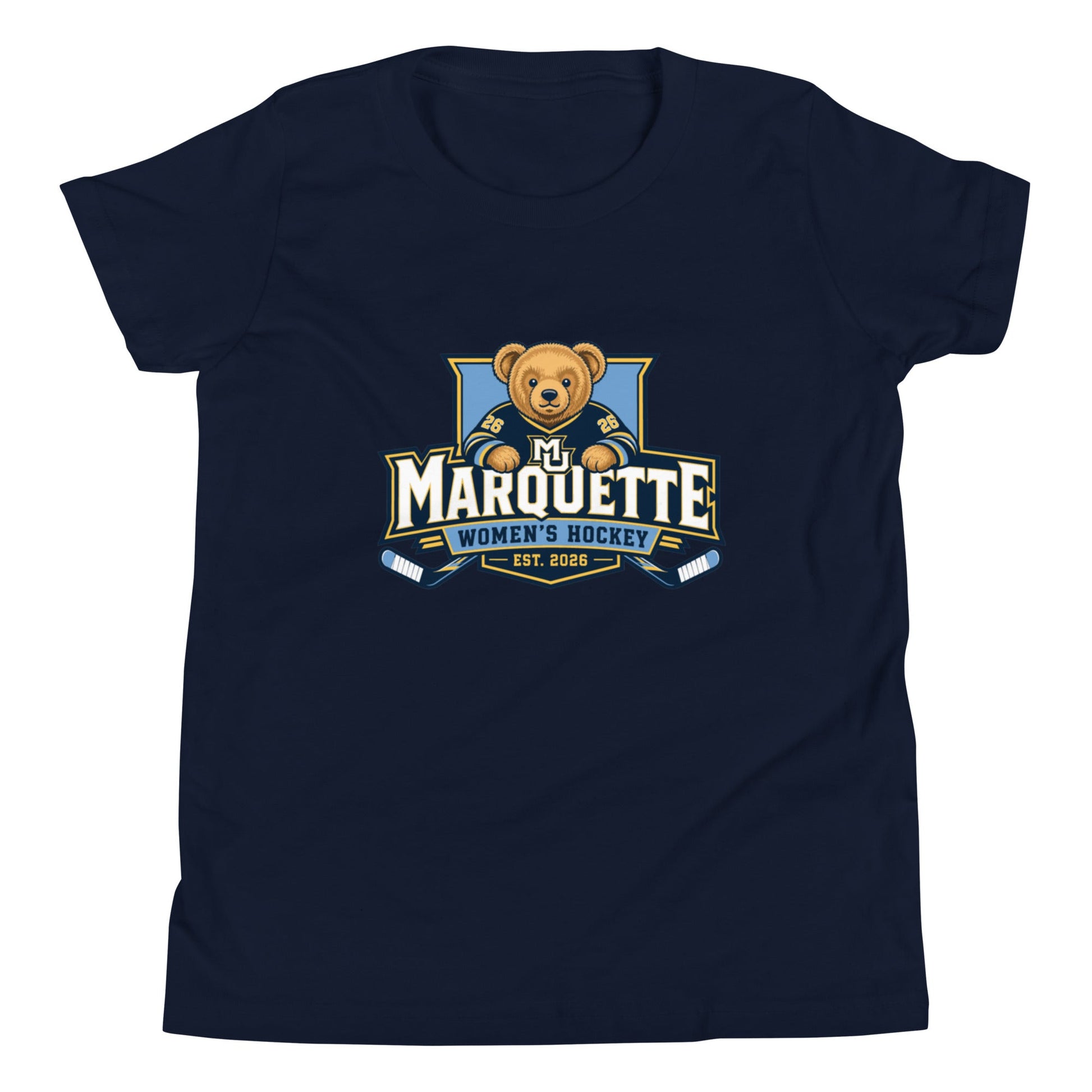 Performance | Youth T-Shirt | Marquette University Women's Hockey | Bear Athletics Logo