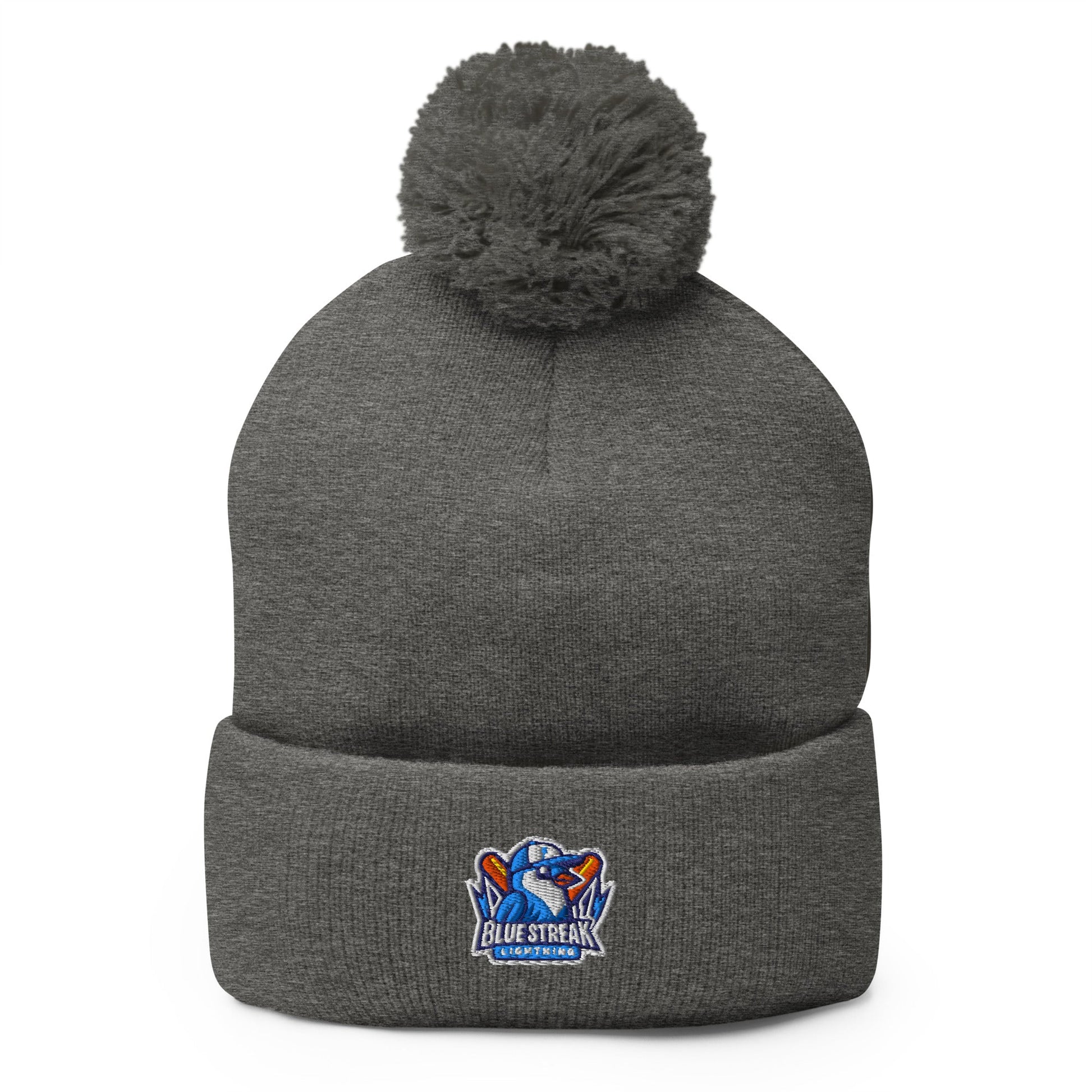 Pom - Pom Beanie | Blue Streak Lightning | Mascot Logo