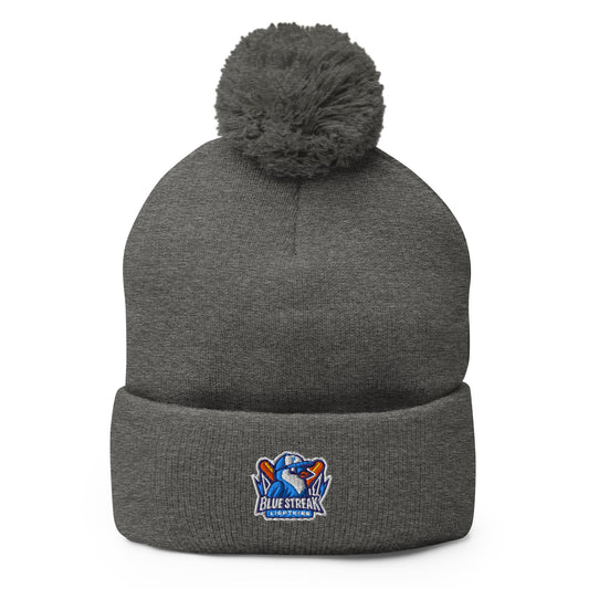 Pom - Pom Beanie | Blue Streak Lightning | Mascot Logo