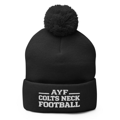 Pom - Pom Beanie | Colts Neck Cougars | Youth Tackle Football (AYF) | Varsity Badge Logo