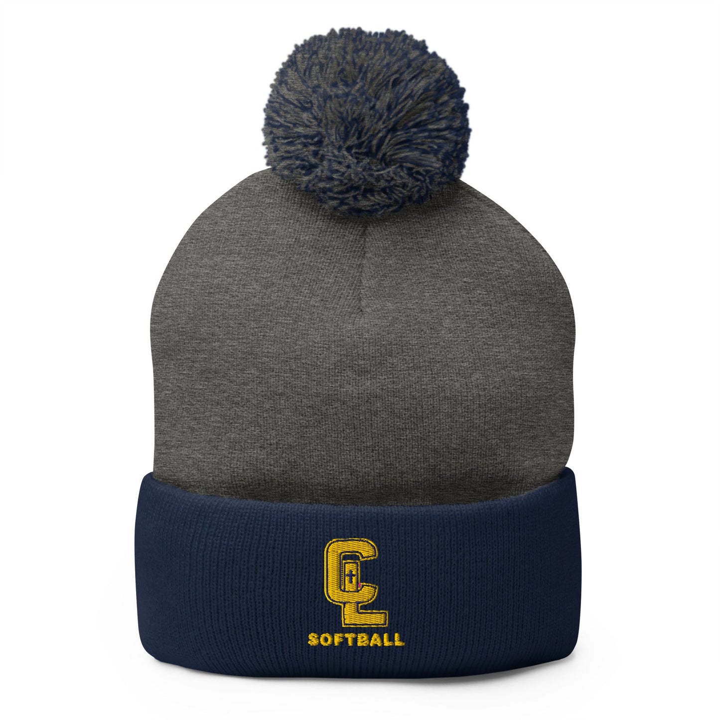 Pom - Pom Beanie | Crean Lutheran Softball | Gold CL Softball Logo