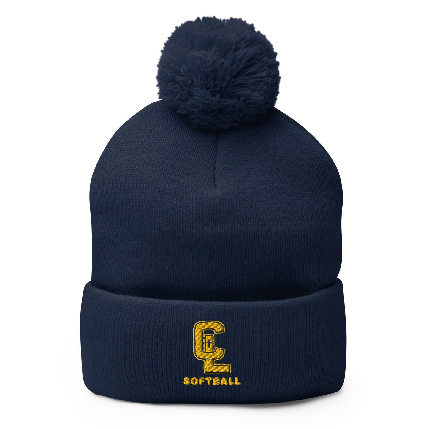 Pom - Pom Beanie | Crean Lutheran Softball | Gold CL Softball Logo