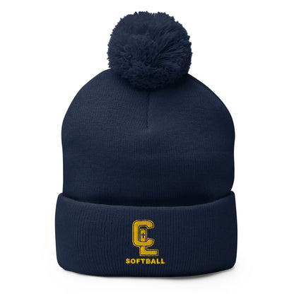 Pom - Pom Beanie | Crean Lutheran Softball | Gold CL Softball Logo