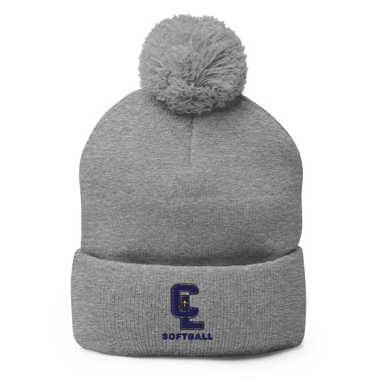 Pom - Pom Beanie | Crean Lutheran Softball | Navy CL Softball Logo