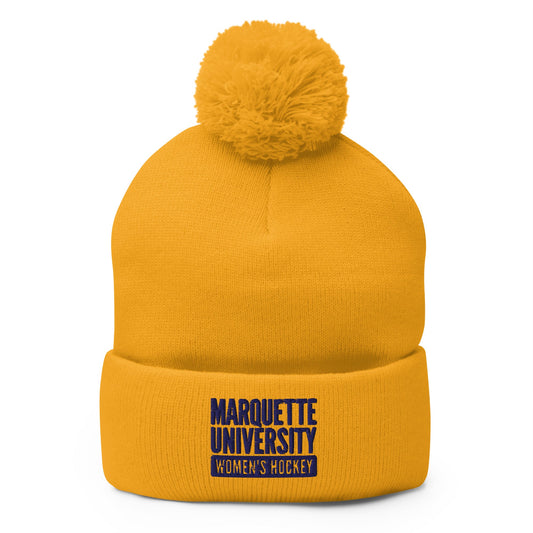 Pom - Pom Beanie | Marquette University Women's Hockey | Modern Script Logo