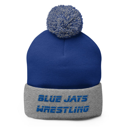 Pom - Pom Beanie | Middlesex Bluejays Wrestling | Retro Wrestling Logo