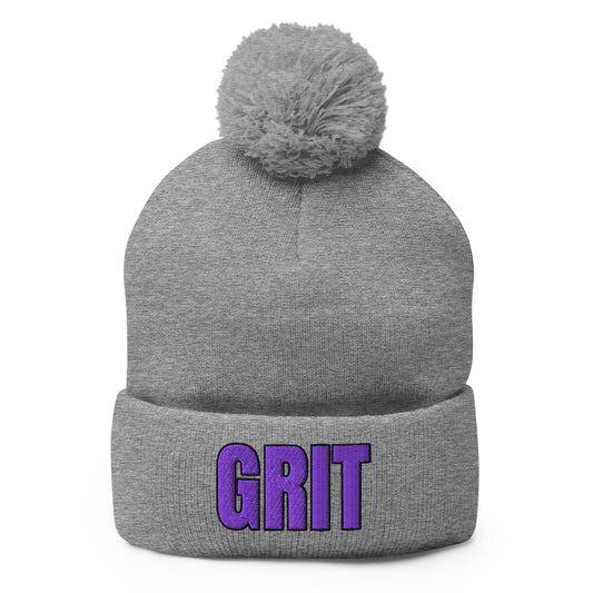 Pom - Pom Beanie | Pure Grit Softball | Purple Logo