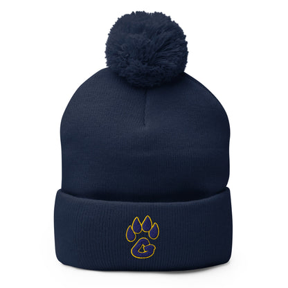 Pom - Pom Beanie | Rutherford County Grizzlies Football | Paw Print Logo