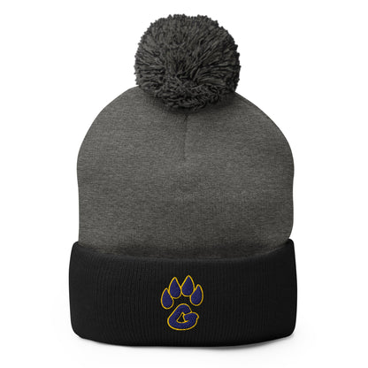 Pom - Pom Beanie | Rutherford County Grizzlies Football | Paw Print Logo