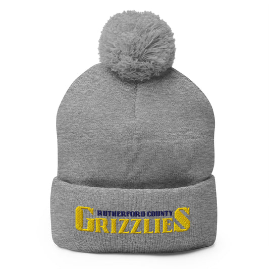 Pom - Pom Beanie | Rutherford County Grizzlies Football | Script Logo