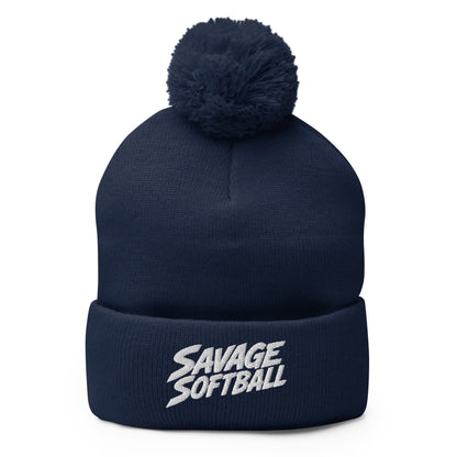 Pom-Pom Beanie | Savage Softball | Mascot Logo