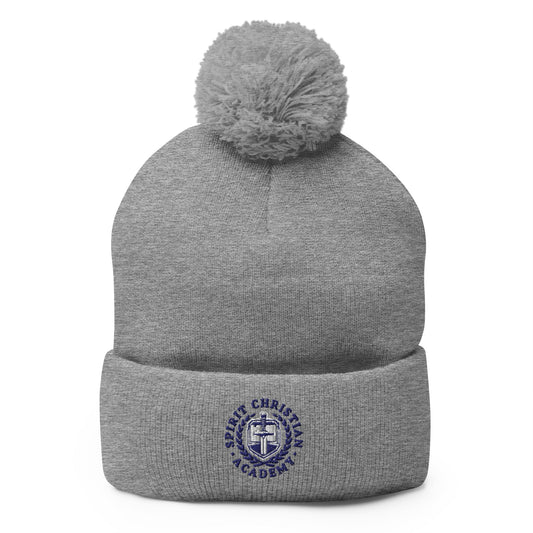 Pom - Pom Beanie | Spirit Christian Academy | Navy Script Logo
