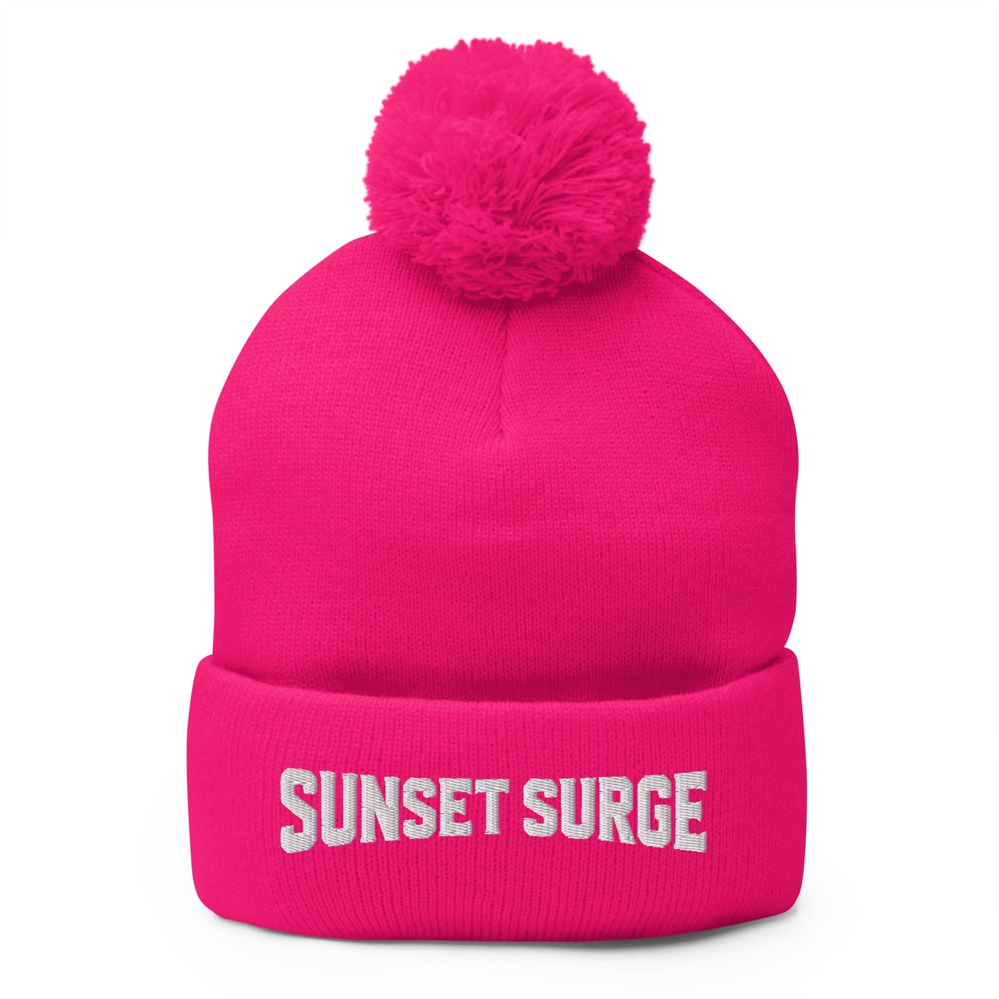 Pom-Pom Beanie | Sunset Surge All-Star Cheerleading | Crest Logo