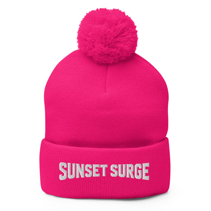 Pom-Pom Beanie | Sunset Surge All-Star Cheerleading | Crest Logo