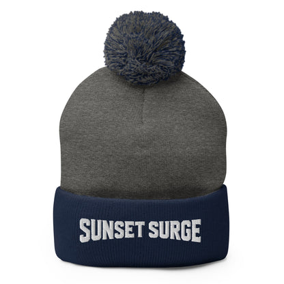Pom-Pom Beanie | Sunset Surge All-Star Cheerleading | Crest Logo