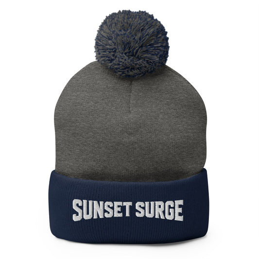 Pom-Pom Beanie | Sunset Surge All-Star Cheerleading | Crest Logo