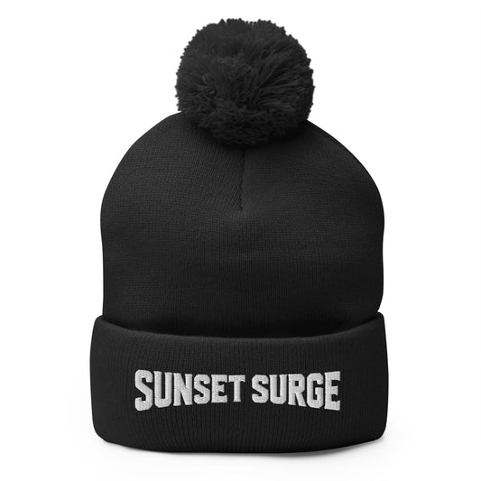Pom-Pom Beanie | Sunset Surge All-Star Cheerleading | Crest Logo