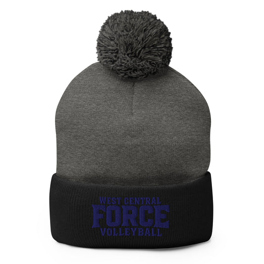 Pom - Pom Beanie | West Central Force Volleyball | Blue Logo