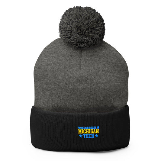 Pom - Pom Beanie | Women’s Rugby at Michigan Tech | Varsity Crest Logo