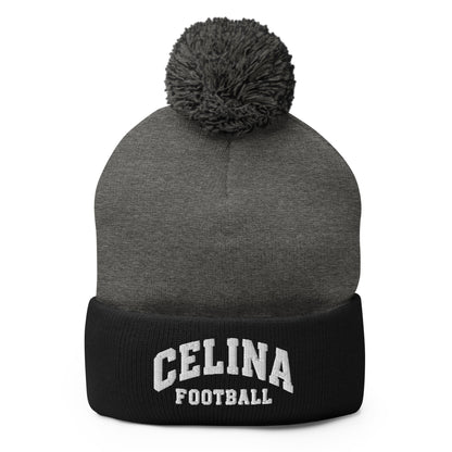 Pom-Pom Beanie | Celina Black Football | Emblem Logo