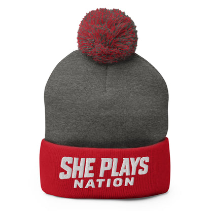 Pom-Pom Beanie | She Plays Nation | Script Logo
