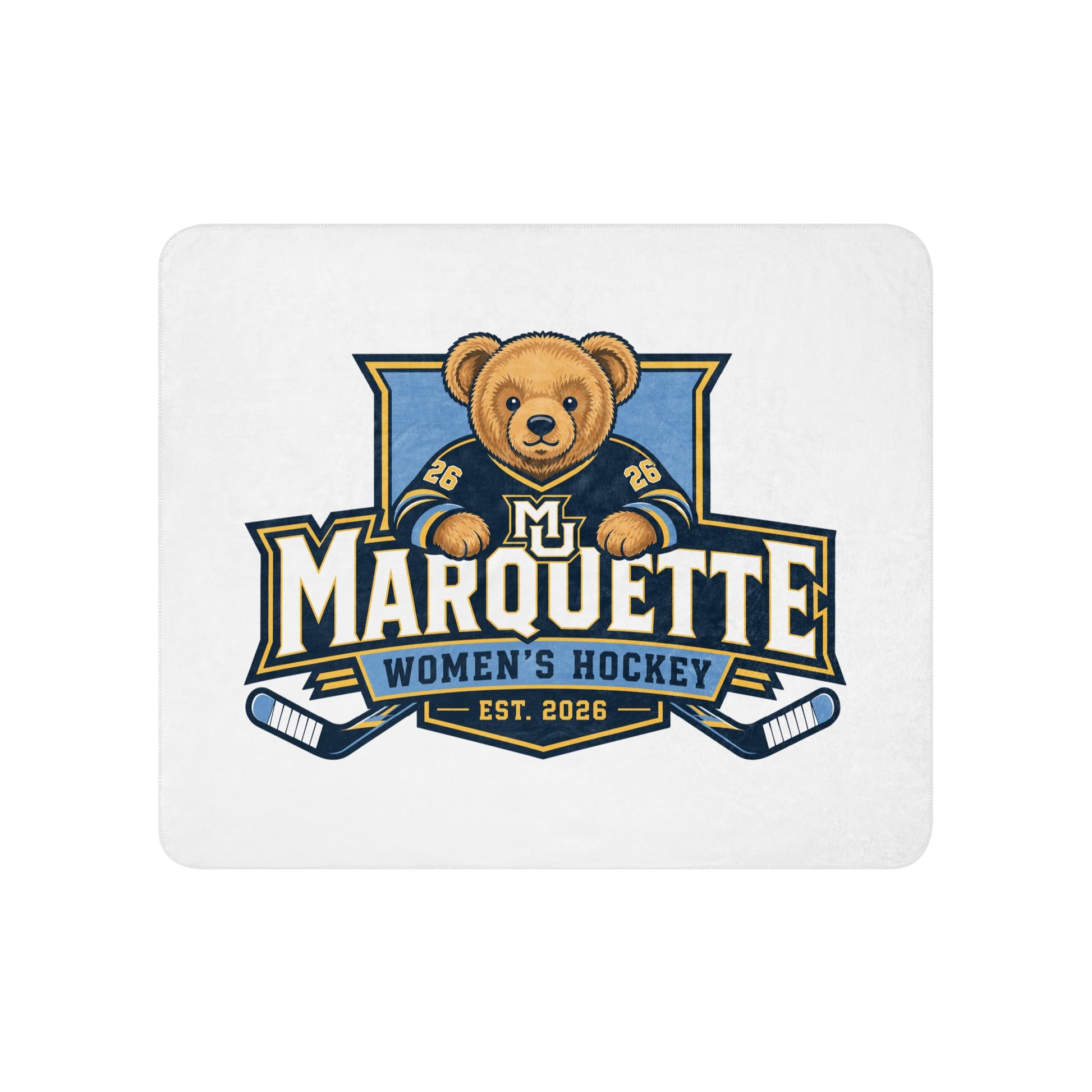 Sherpa Blanket | Marquette University Women's Hockey | Bear Athletics Logo
