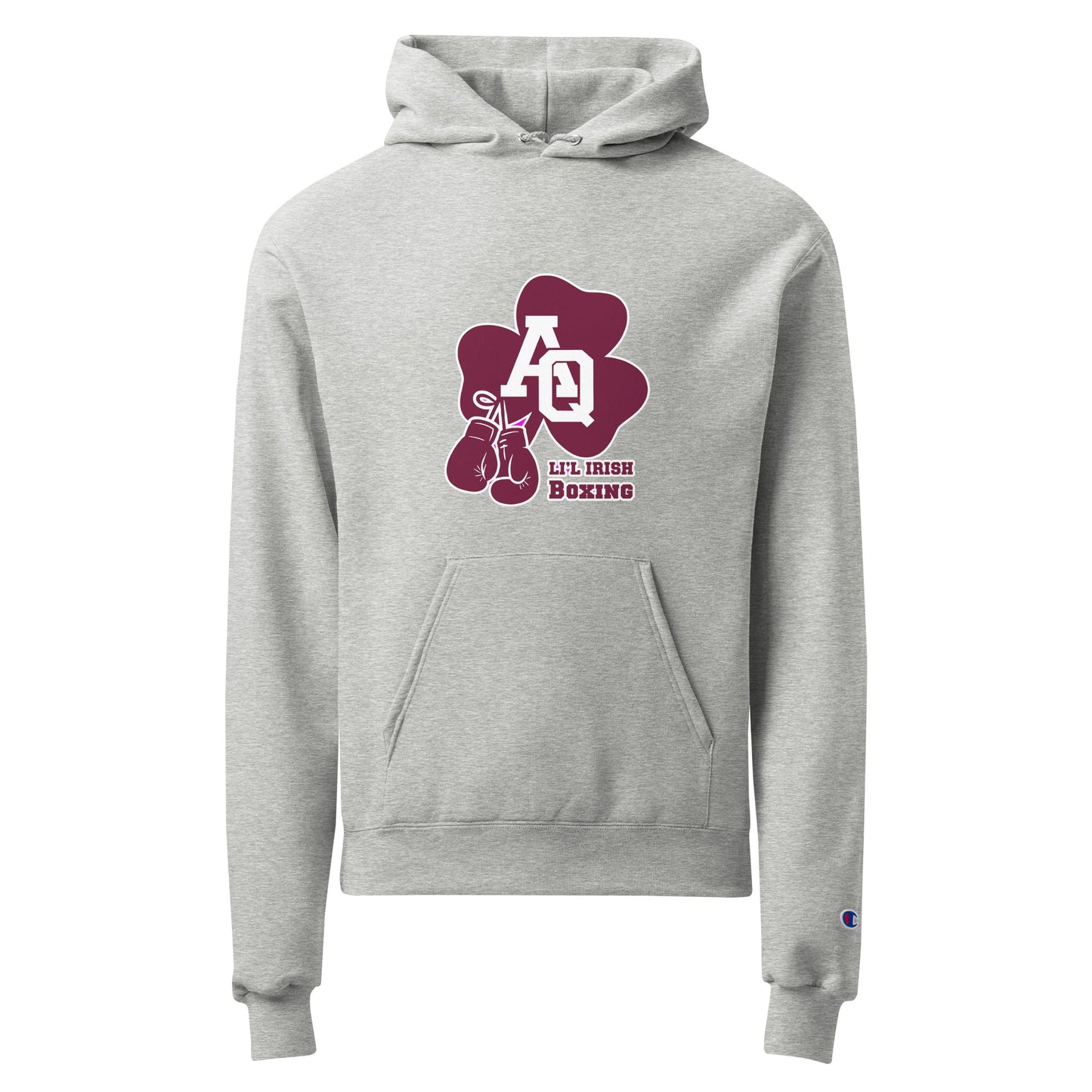 Signature | Champion Hoodie | Aquinas Li’l Irish Boxing | AQ Shamrock Logo