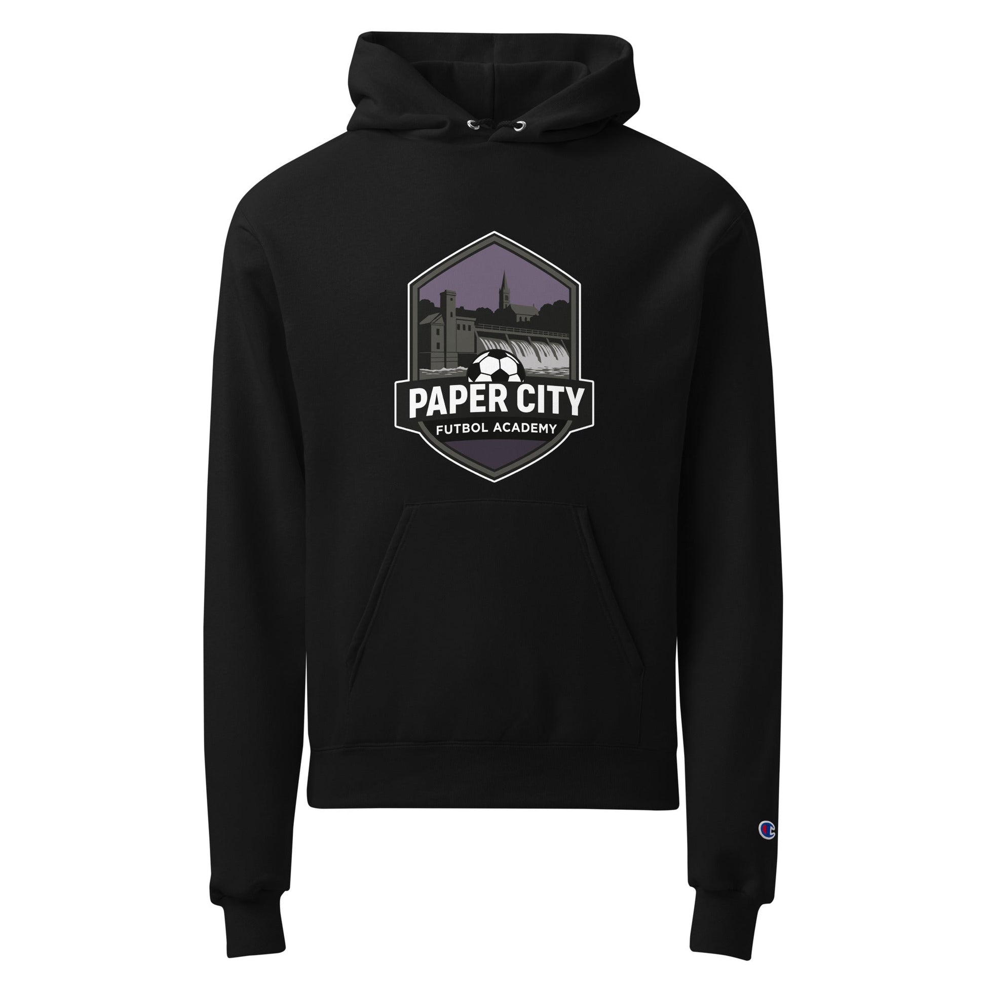 Signature | Champion Hoodie | Paper City Futbol Academy | Vanguard Shield Logo