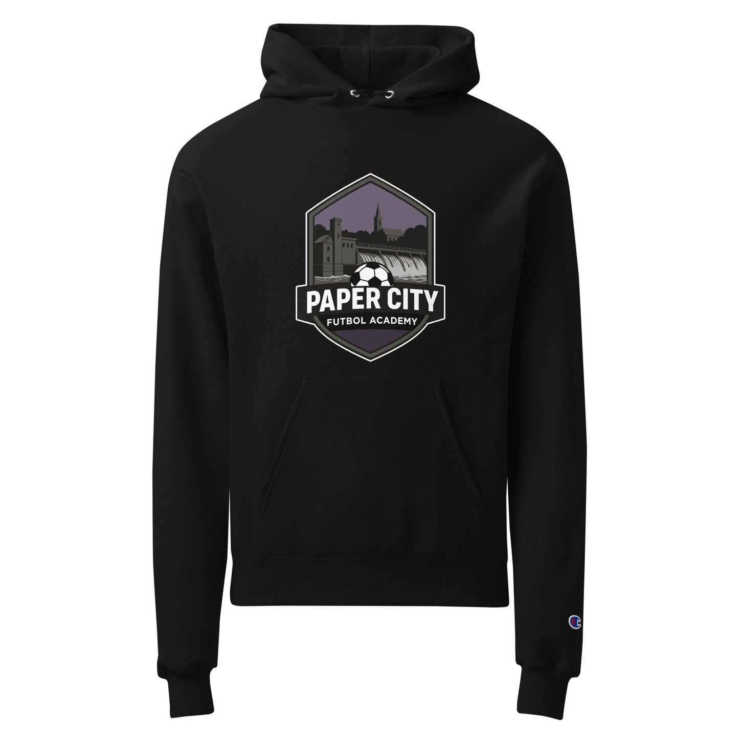 Signature | Champion Hoodie | Paper City Futbol Academy | Vanguard Shield Logo