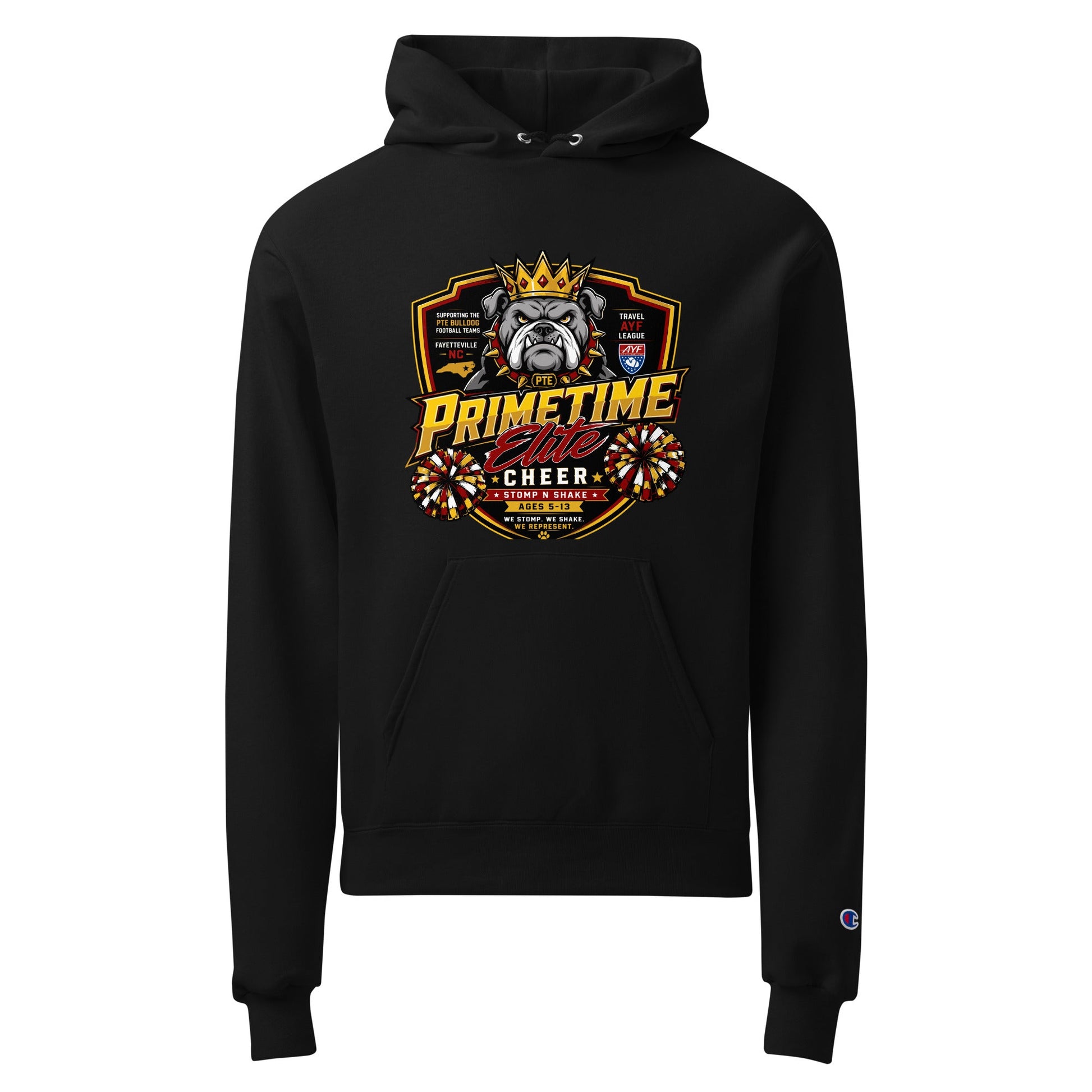 Signature | Champion Hoodie | PTE Bulldog Cheer | Shield Logo