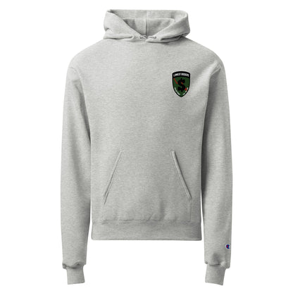 Signature | Champion Hoodie | The Lowest Bidders | Shield Logo