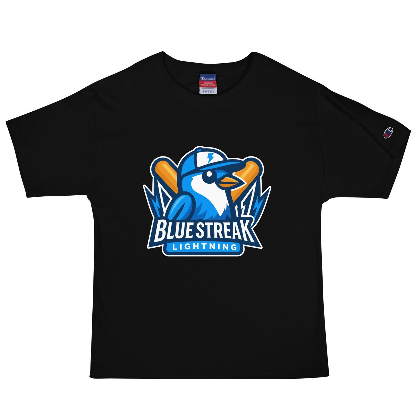 Signature | Champion T-Shirt | Blue Streak Lightning | Mascot Logo