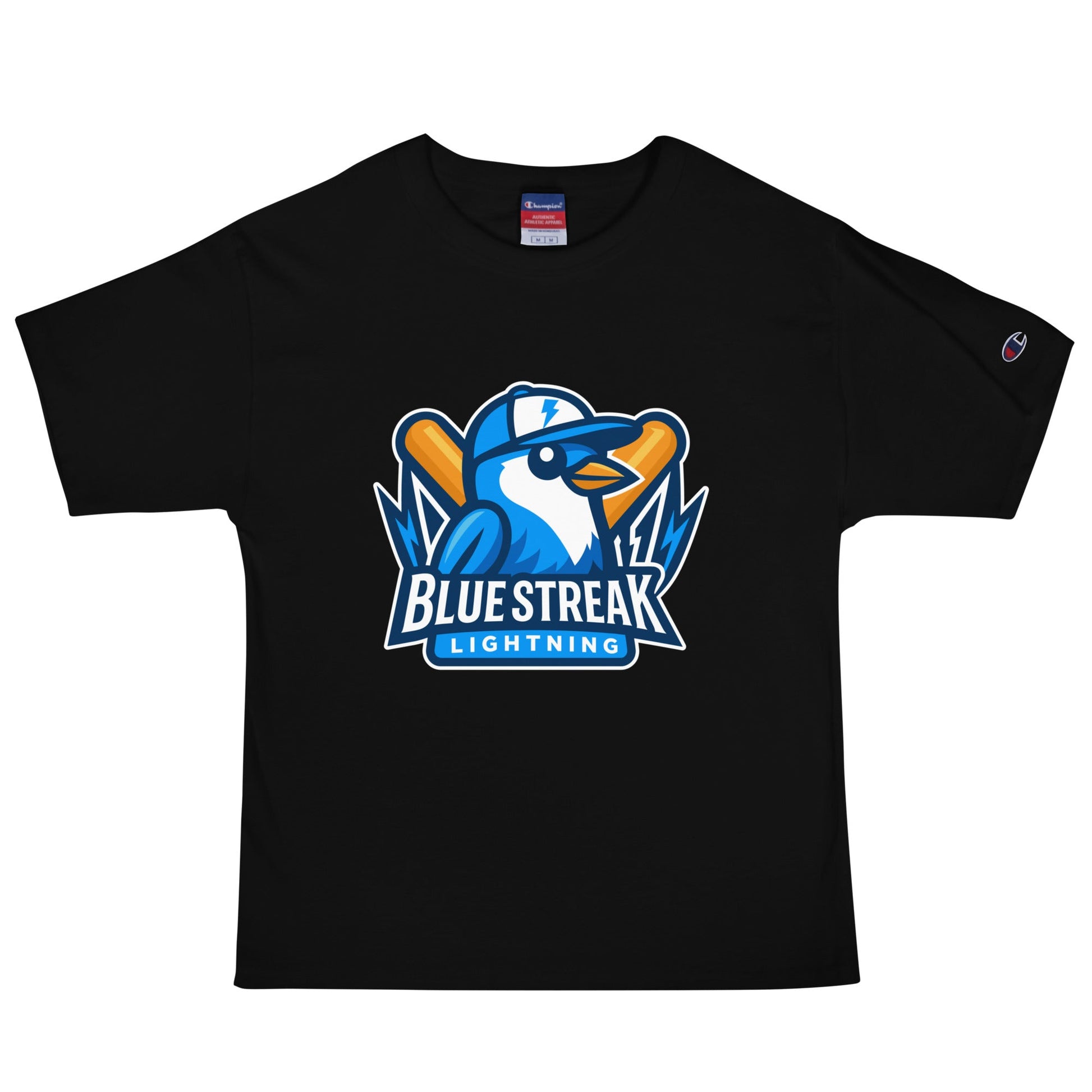 Signature | Champion T-Shirt | Blue Streak Lightning | Mascot Logo