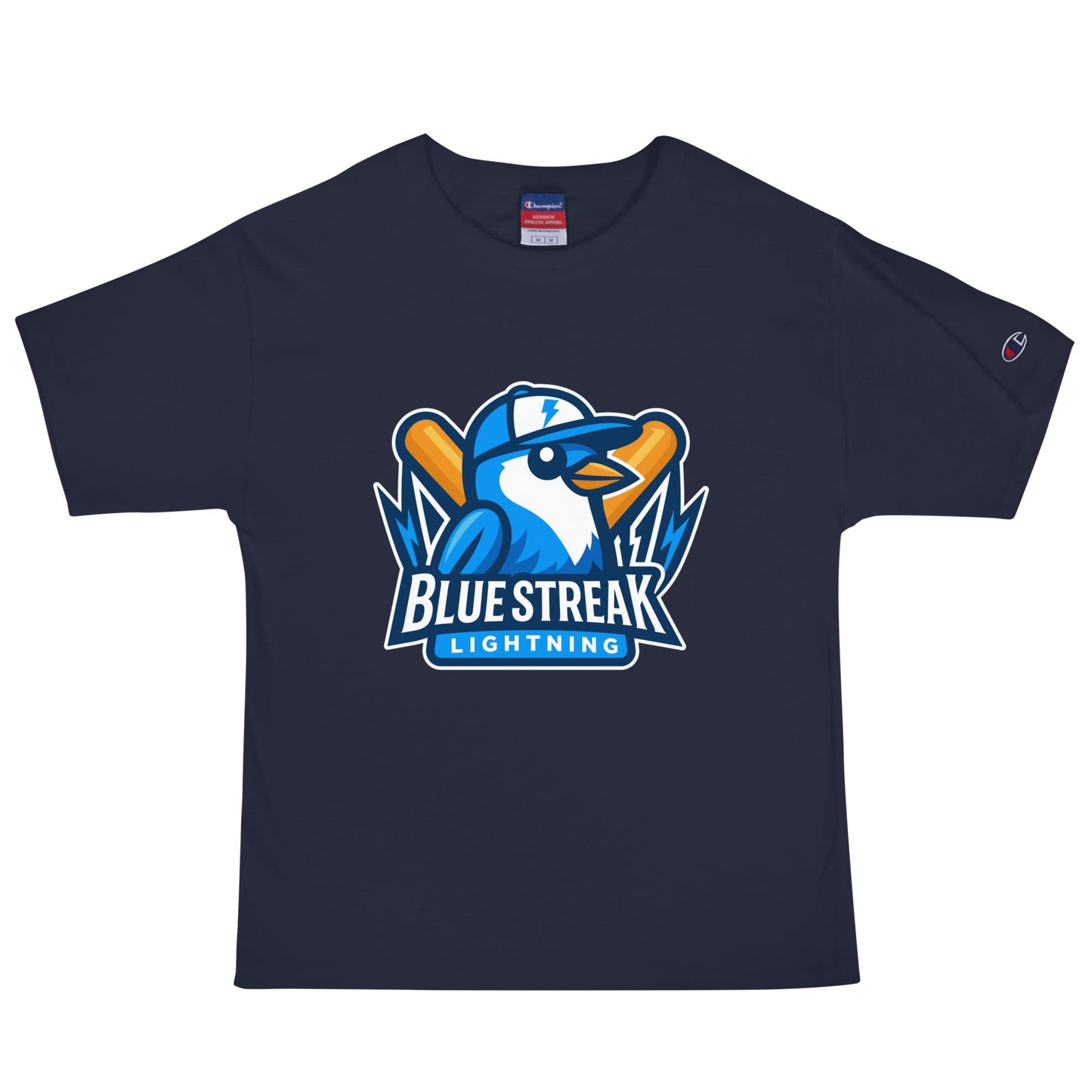 Signature | Champion T-Shirt | Blue Streak Lightning | Mascot Logo