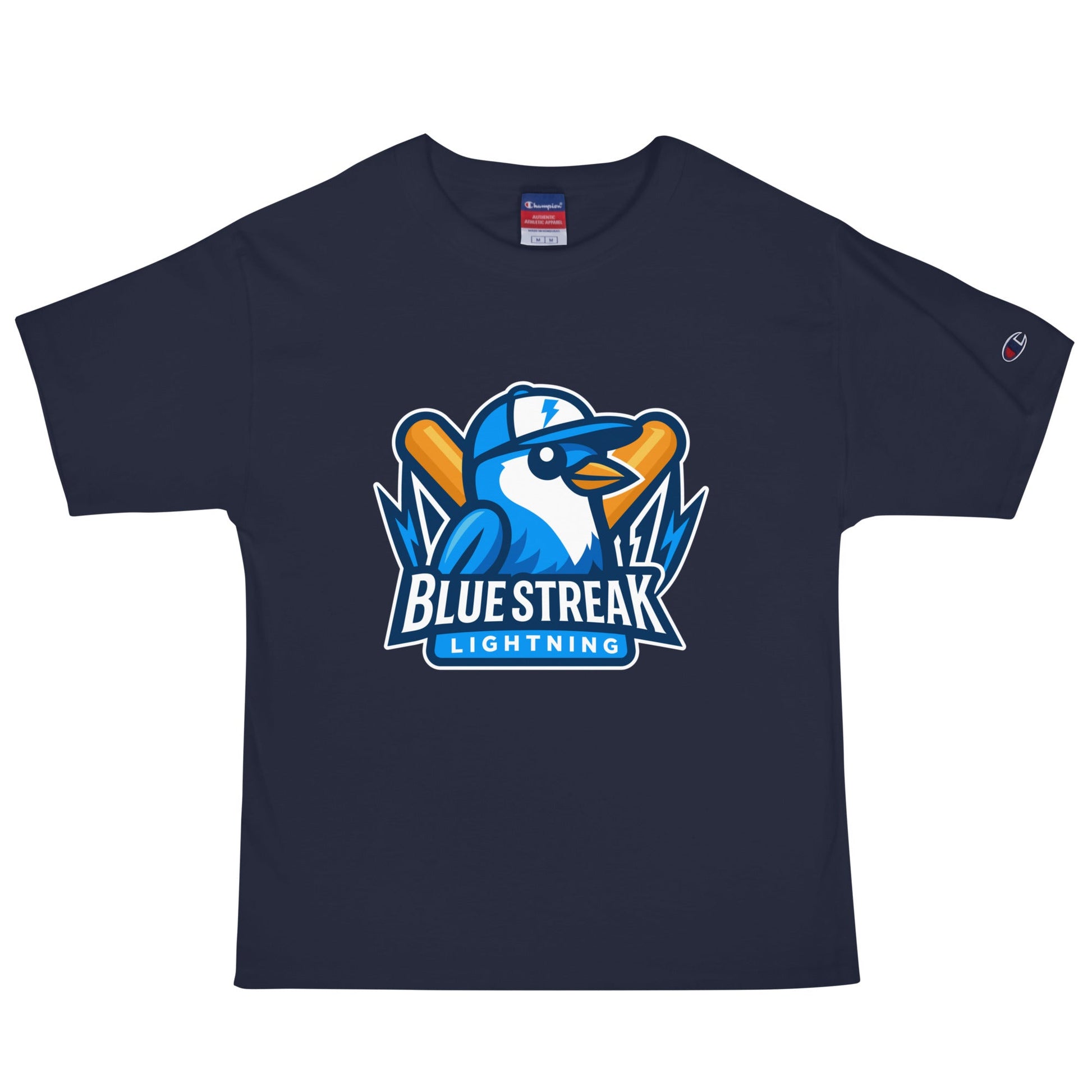 Signature | Champion T-Shirt | Blue Streak Lightning | Mascot Logo