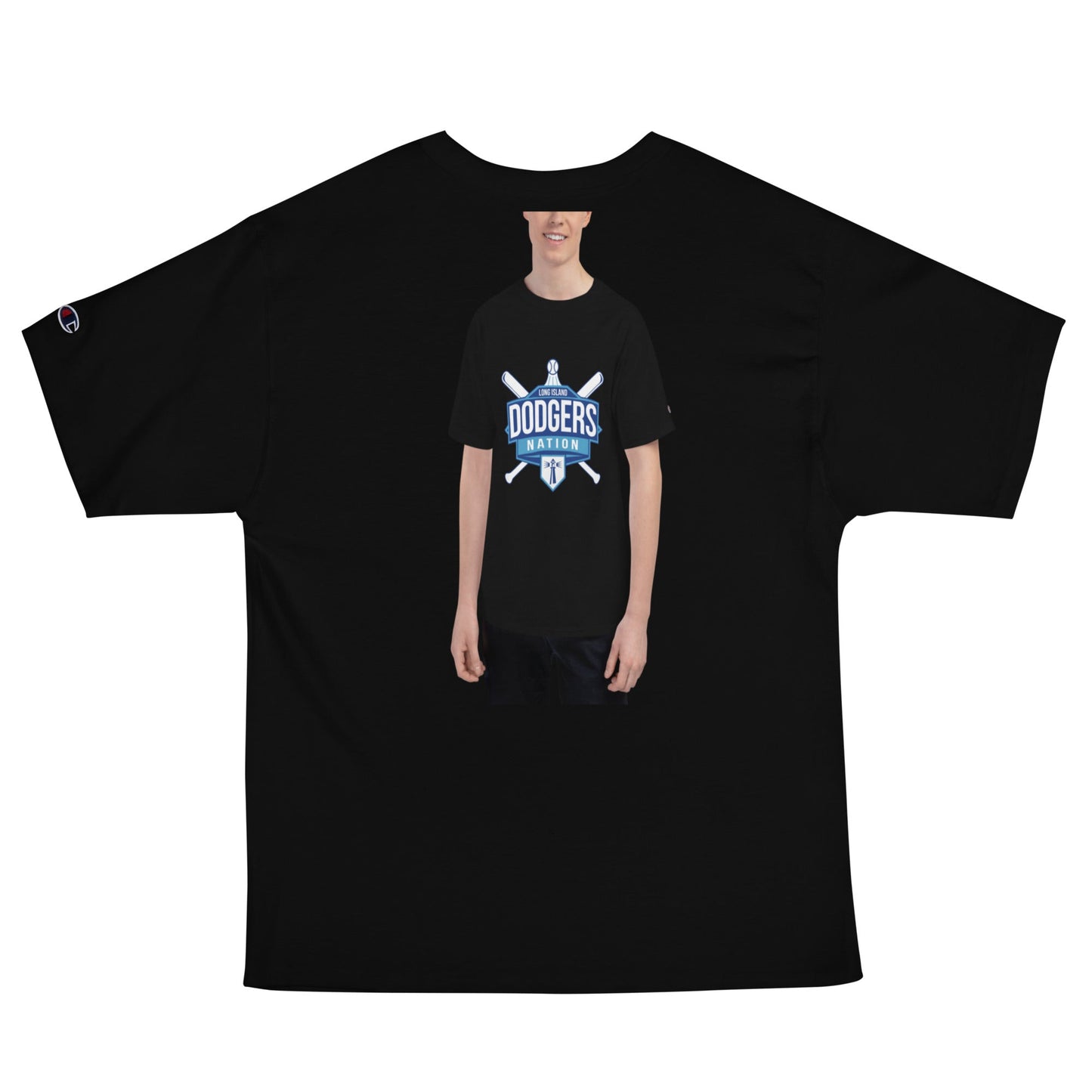 Signature | Champion T-Shirt | LI Dodgers Nation | Varsity Crest Logo