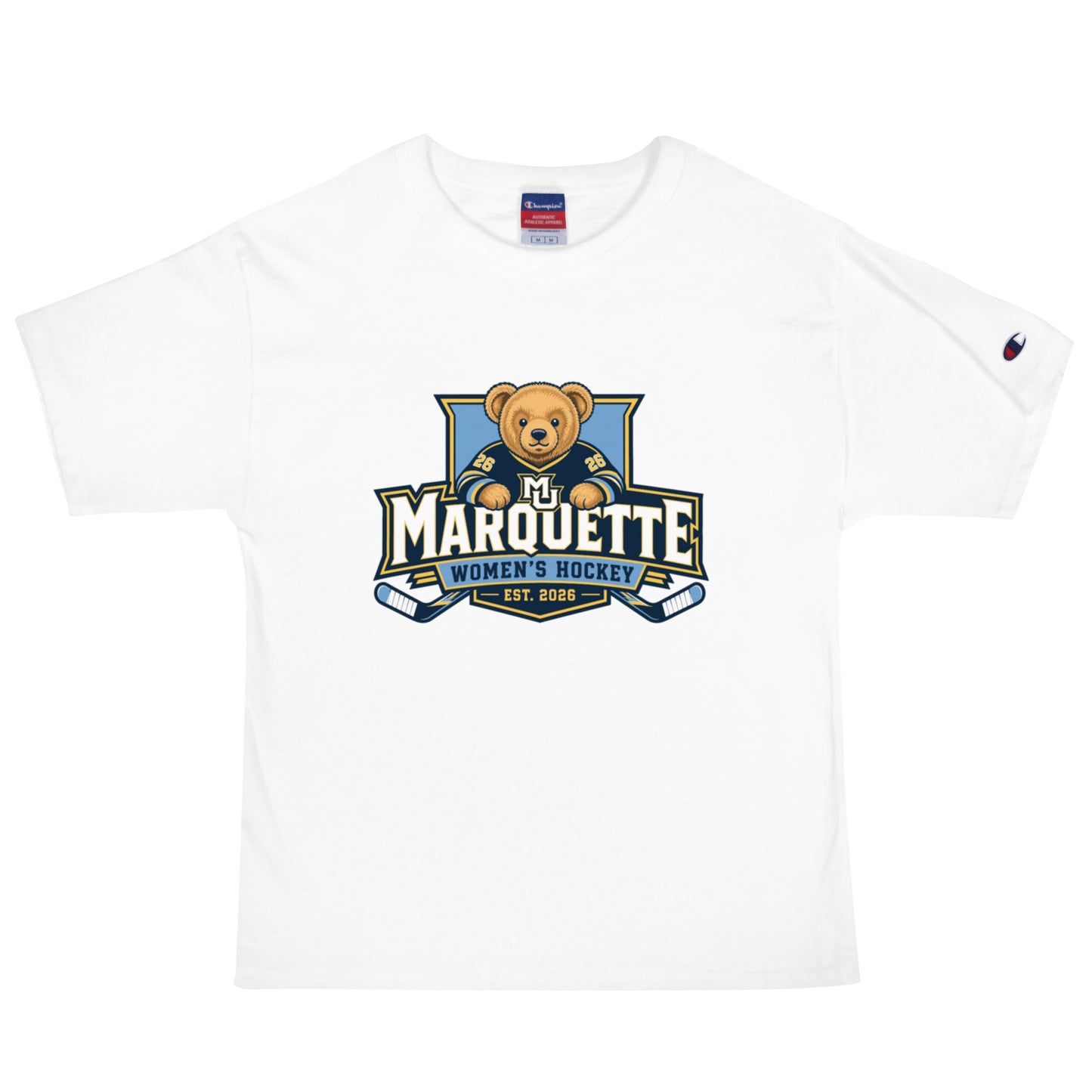 Signature | Champion T-Shirt | Marquette University Women's Hockey | Bear Athletics Logo