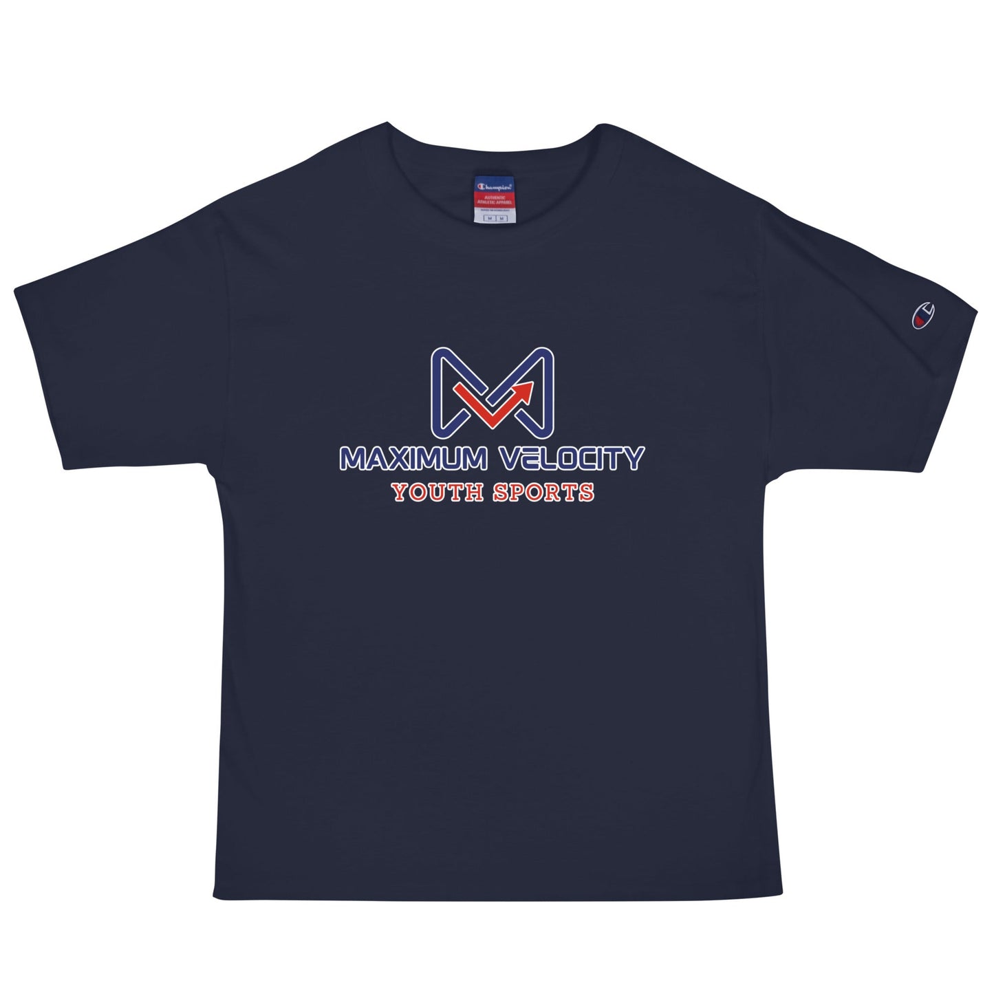 Signature | Champion T-Shirt | Maximum Velocity Youth Sports | Emblem Logo
