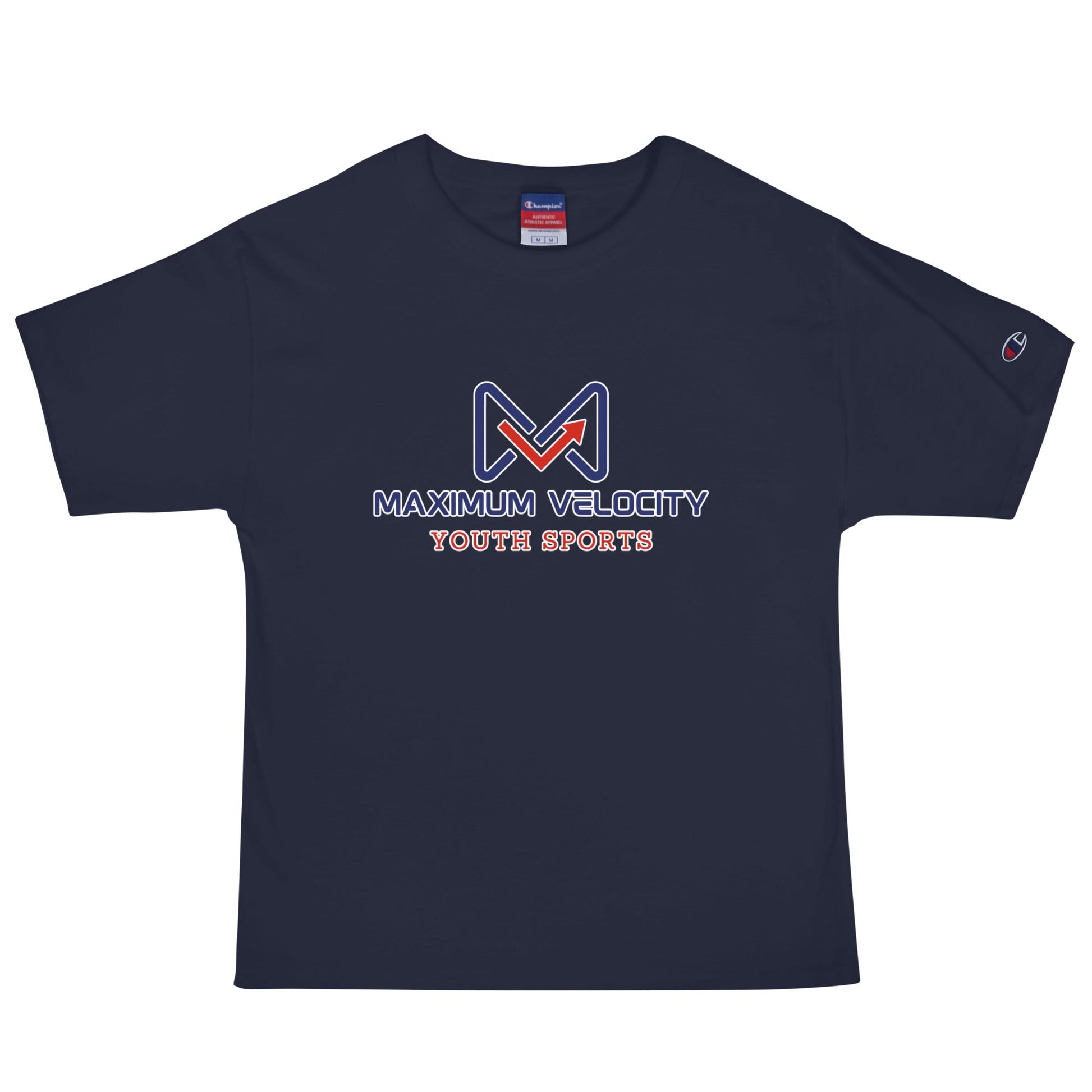 Signature | Champion T-Shirt | Maximum Velocity Youth Sports | Emblem Logo