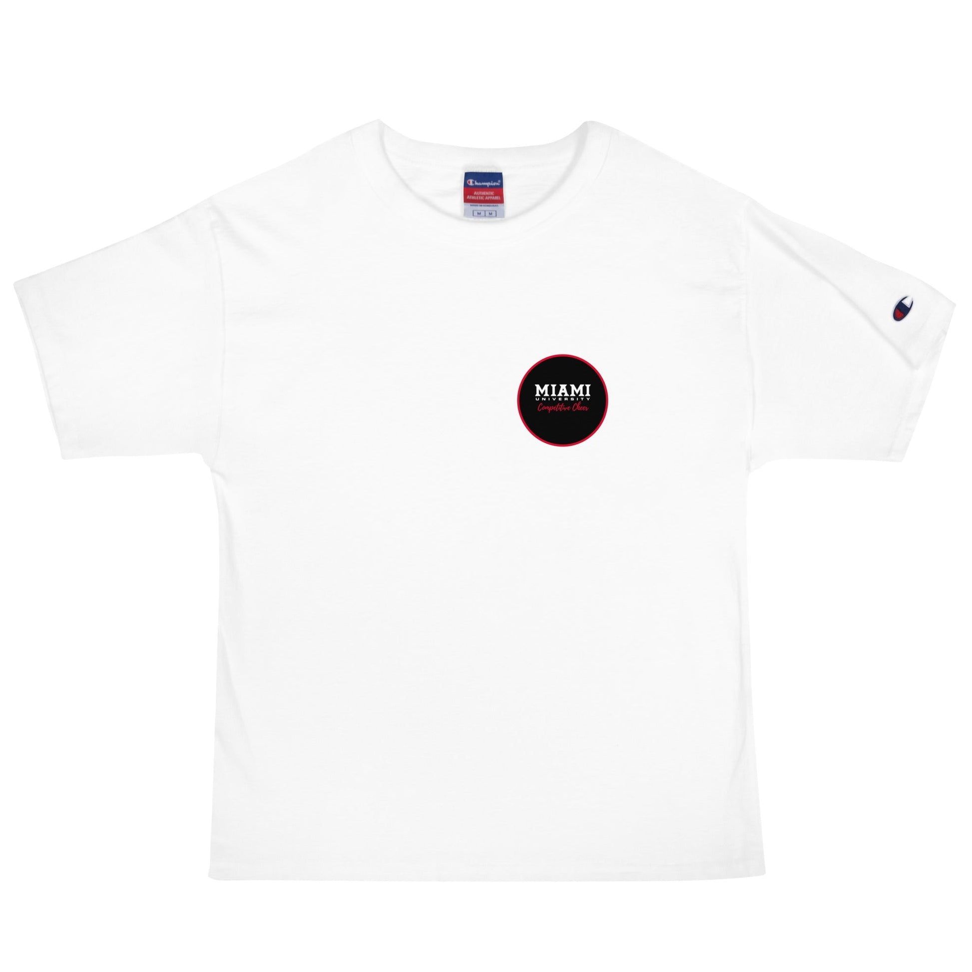 Signature | Champion T-Shirt | Miami University Competitive Cheer Team | Badge Logo