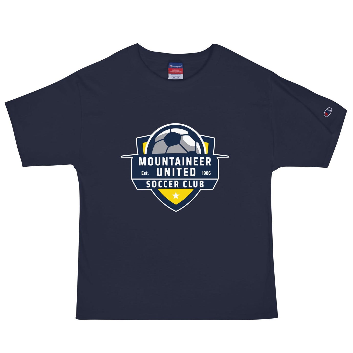 Signature | Champion T-Shirt | Mountaineer United Soccer Club | Alpine Crest Logo