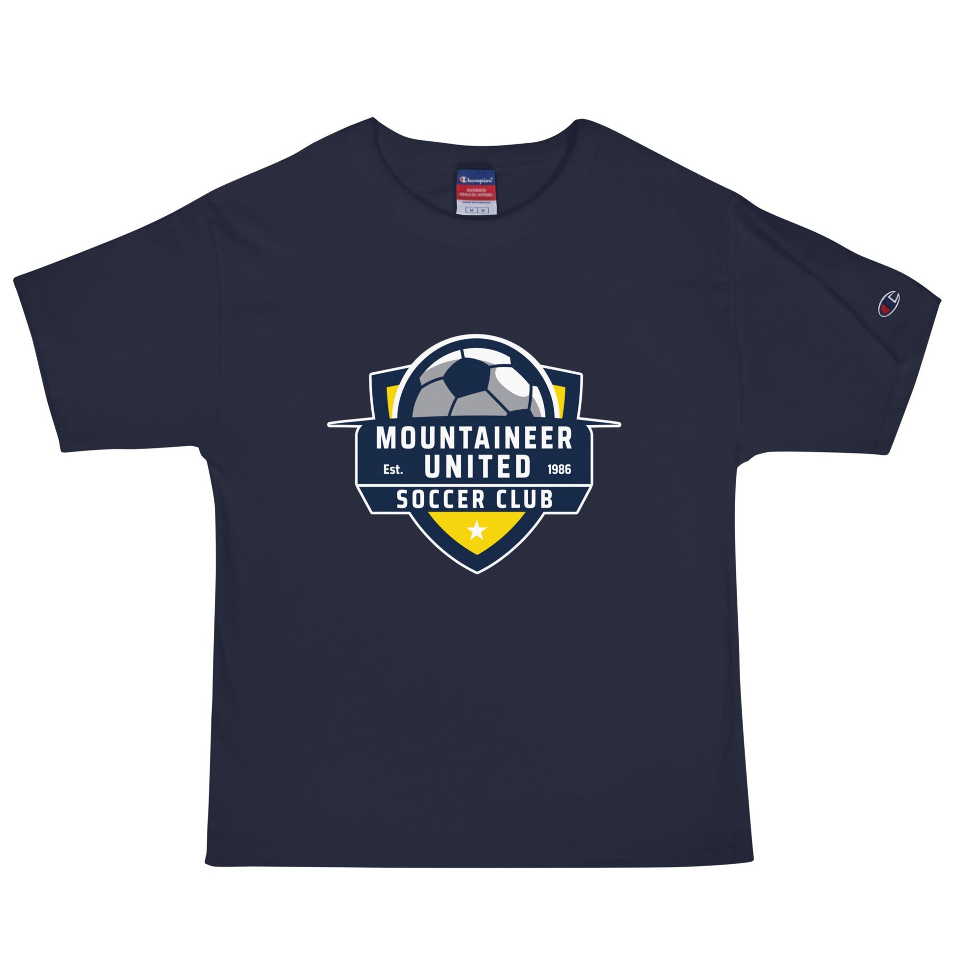 Signature | Champion T-Shirt | Mountaineer United Soccer Club | Alpine Crest Logo