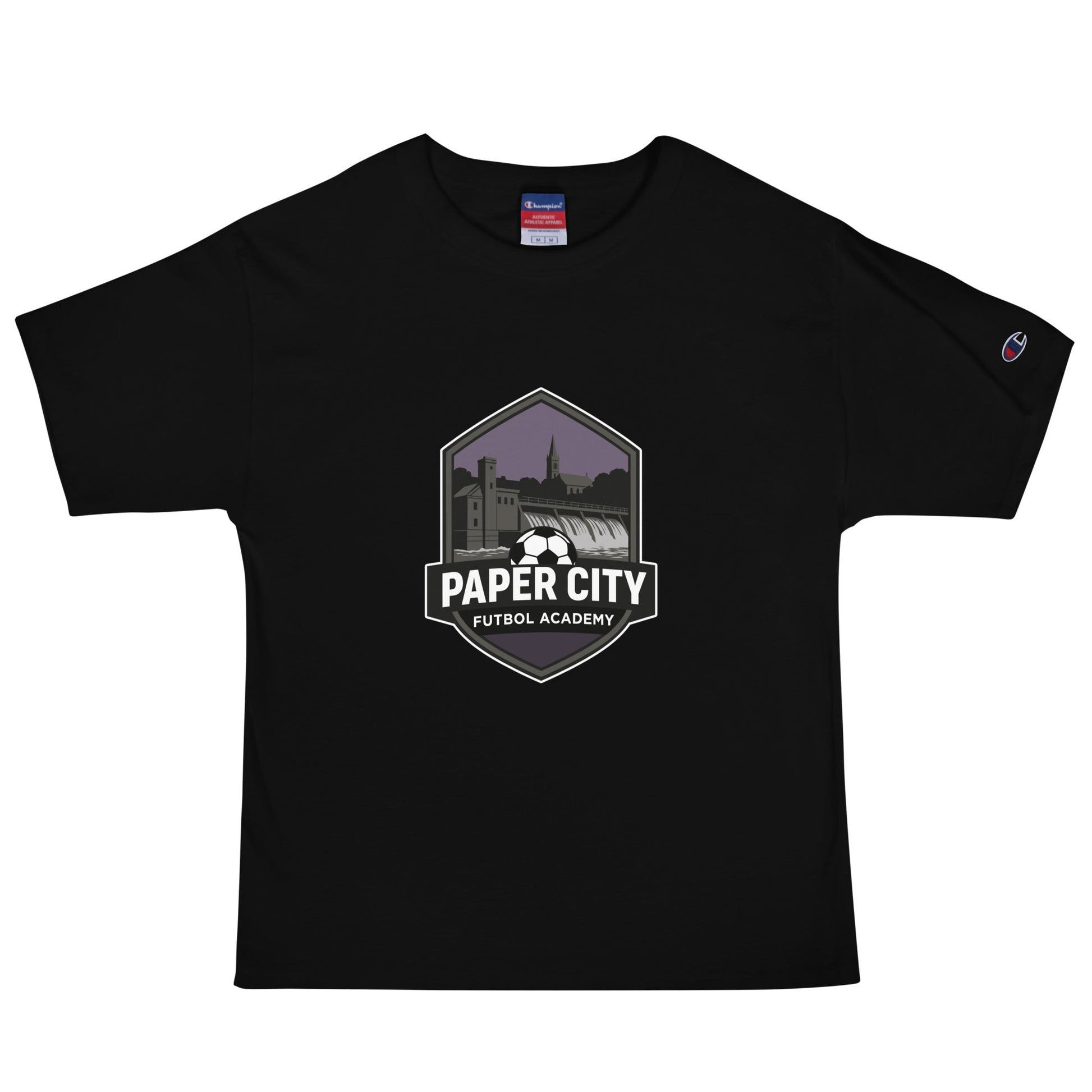 Signature | Champion T-Shirt | Paper City Futbol Academy | Vanguard Shield Logo