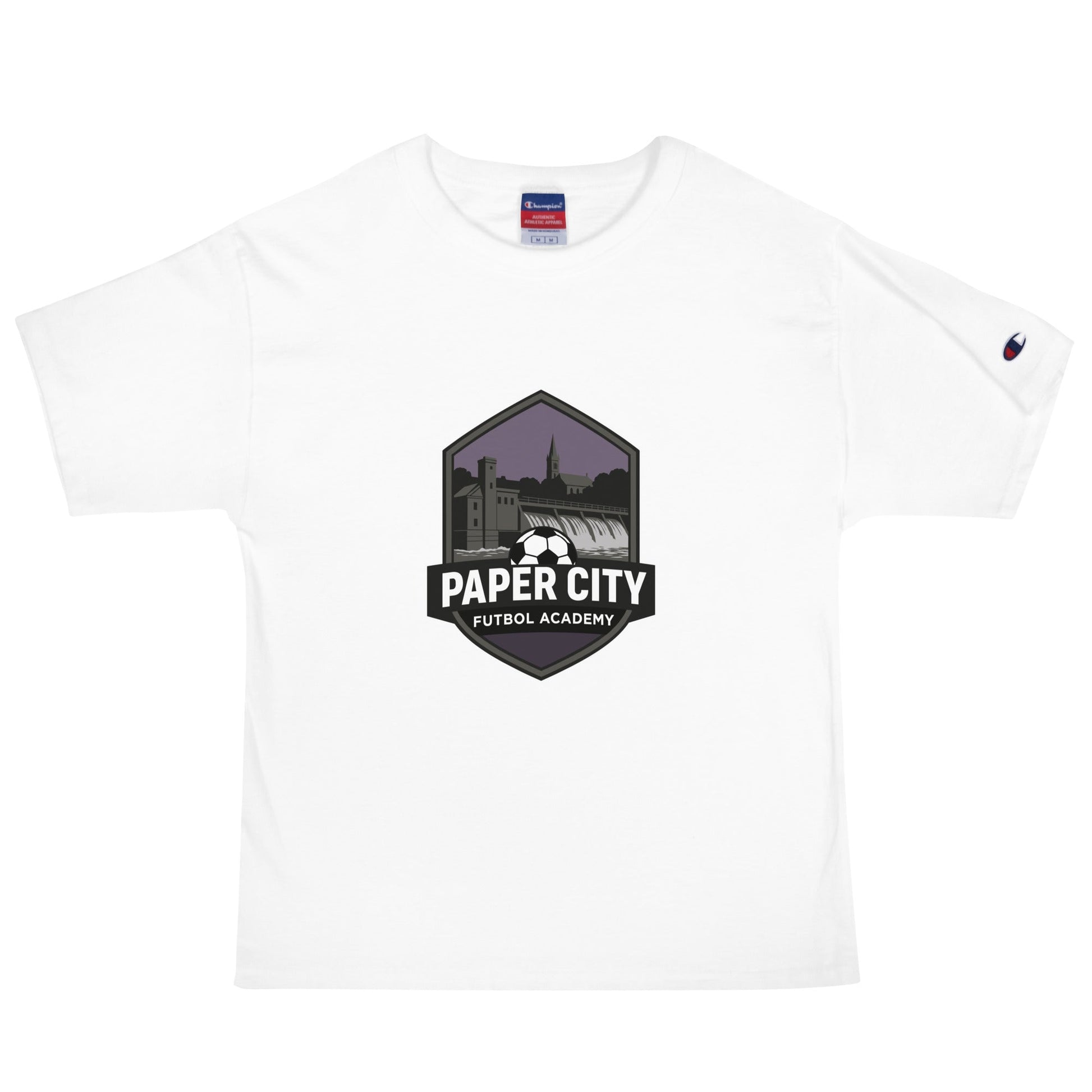 Signature | Champion T-Shirt | Paper City Futbol Academy | Vanguard Shield Logo