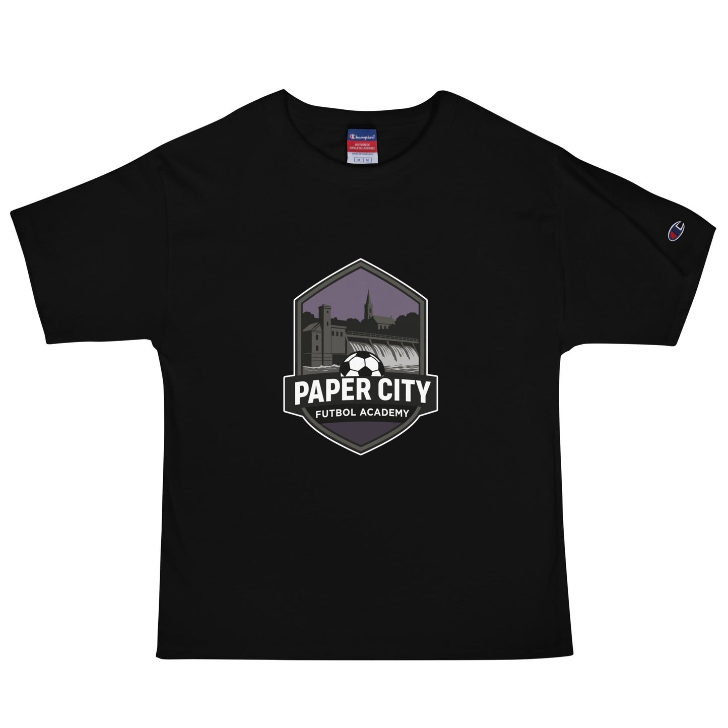 Signature | Champion T-Shirt | Paper City Futbol Academy | Vanguard Shield Logo