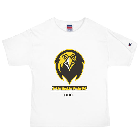 Signature | Champion T-Shirt | Pfeiffer University Golf | Falcon Logo