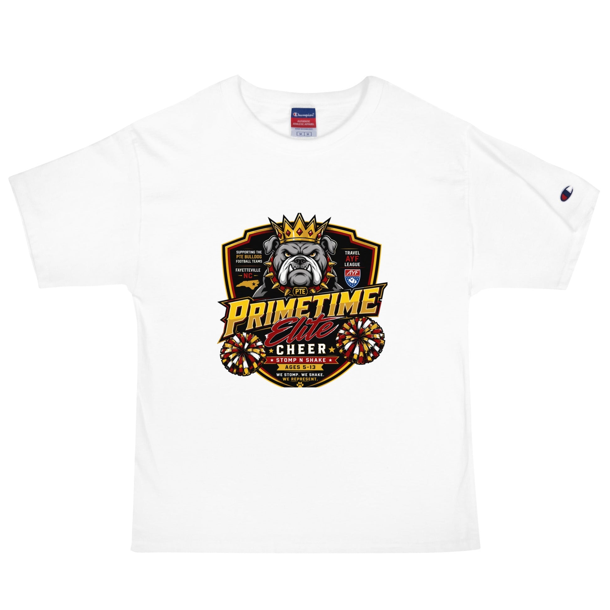 Signature | Champion T-Shirt | PTE Bulldog Cheer | Shield Logo