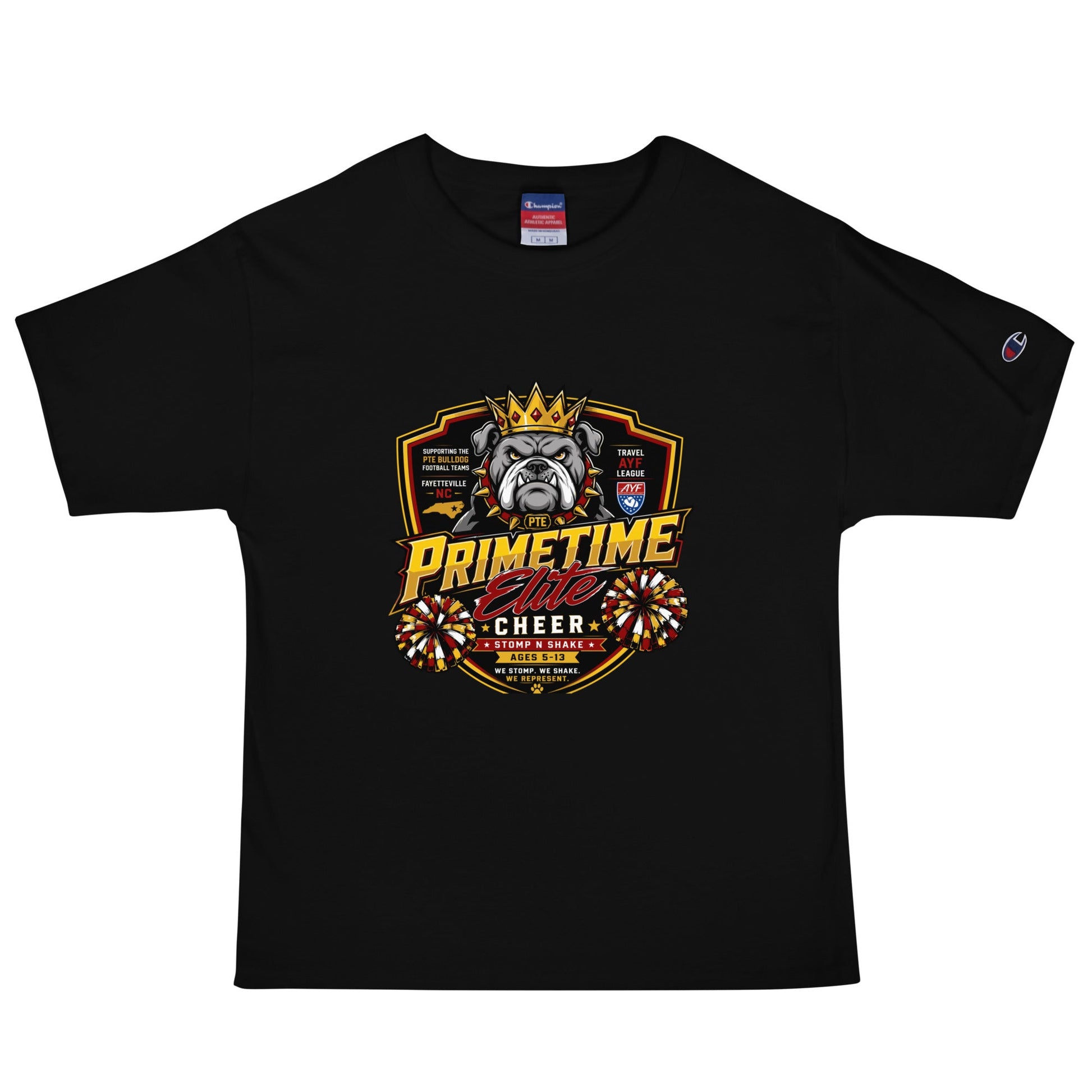 Signature | Champion T-Shirt | PTE Bulldog Cheer | Shield Logo