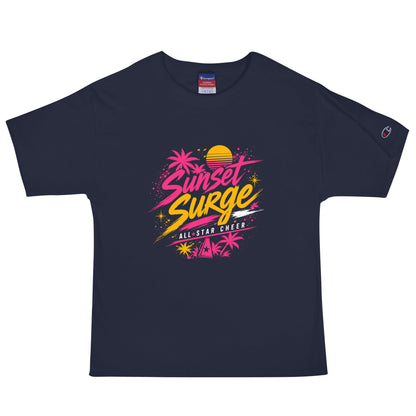Signature | Champion T-Shirt | Sunset Surge All-Star Cheerleading | Neon Palm Cheer Logo
