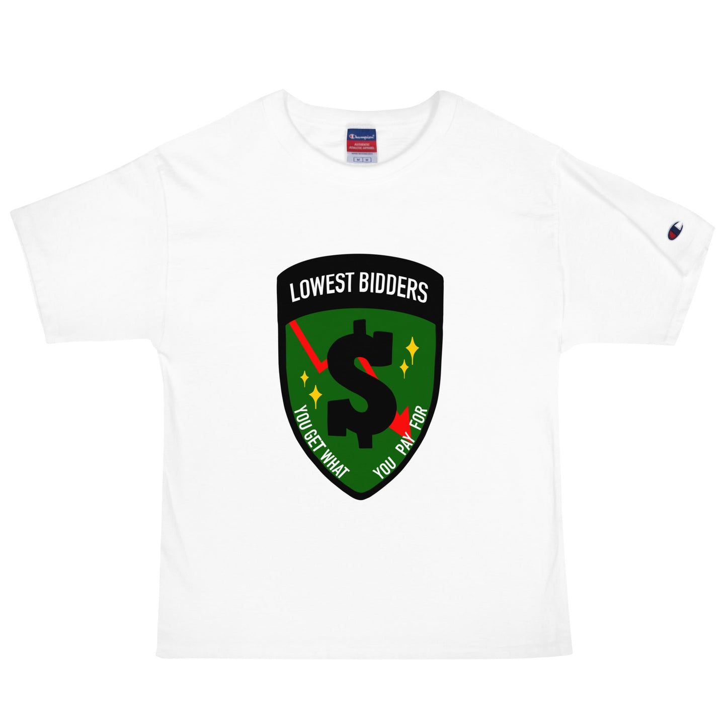 Signature | Champion T-Shirt | The Lowest Bidders | Emblem Logo